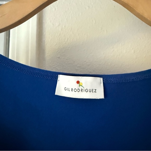 GIL RODRIGUEZ royal cobalt blue cotton square neck cropped long sleeve top tee - Picture 5 of 7